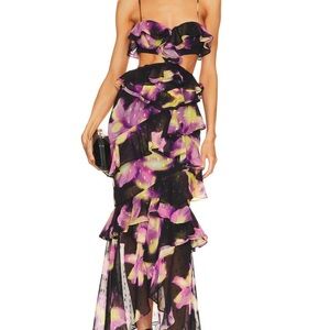 Michael Costello x Revolve Abby gown Ruffle Maxi Dress - Black and Purple